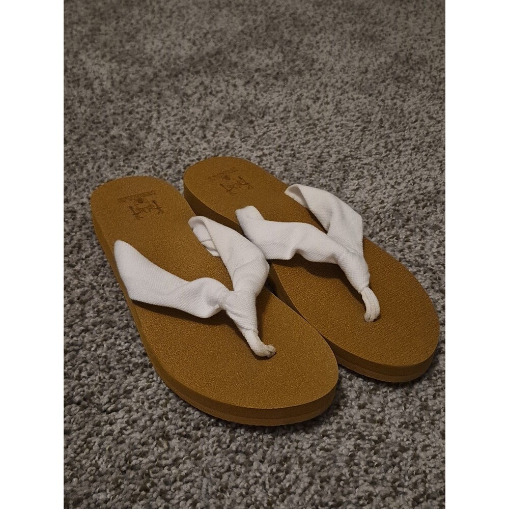 Kuailu Flip Flop Sandals Size 9.5 Brown White Comfort Yoga Wear Slip On - Picture 1 of 9